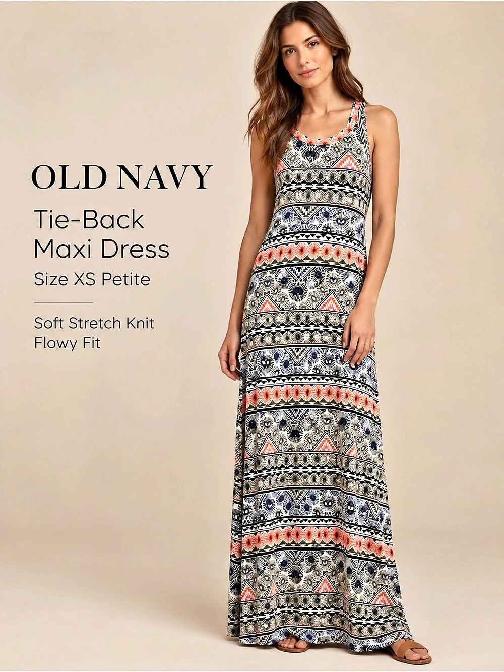 Old Navy Geometric Print Tie Back Maxi Dress XS Petite